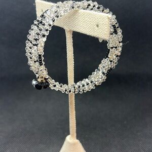 Elegant Black and Crystal Beaded Wrap Bracelet